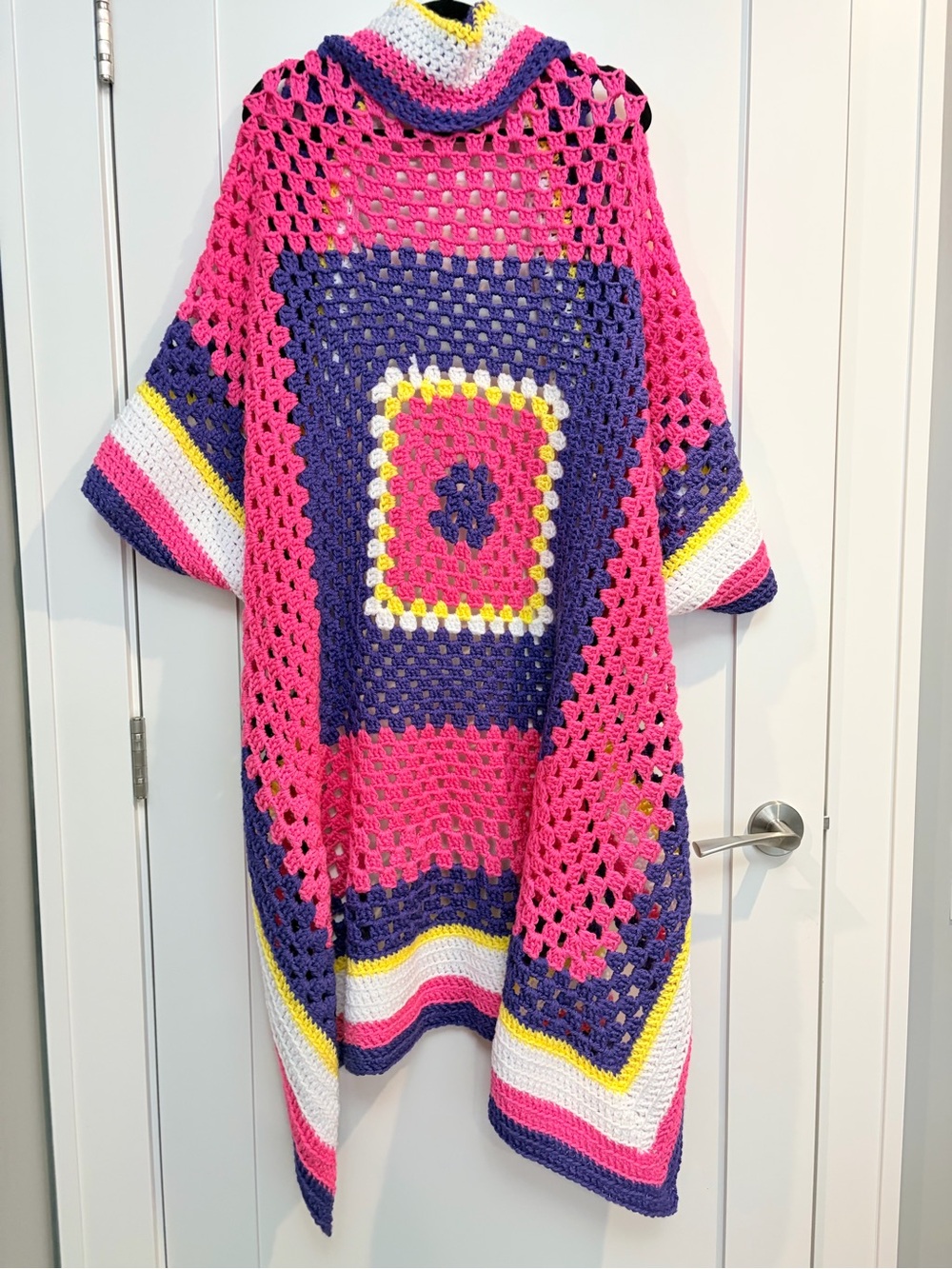 Handmade Crochet Granny Square Open Front Cardigan Kimono Duster One Size - Picture 5 of 7